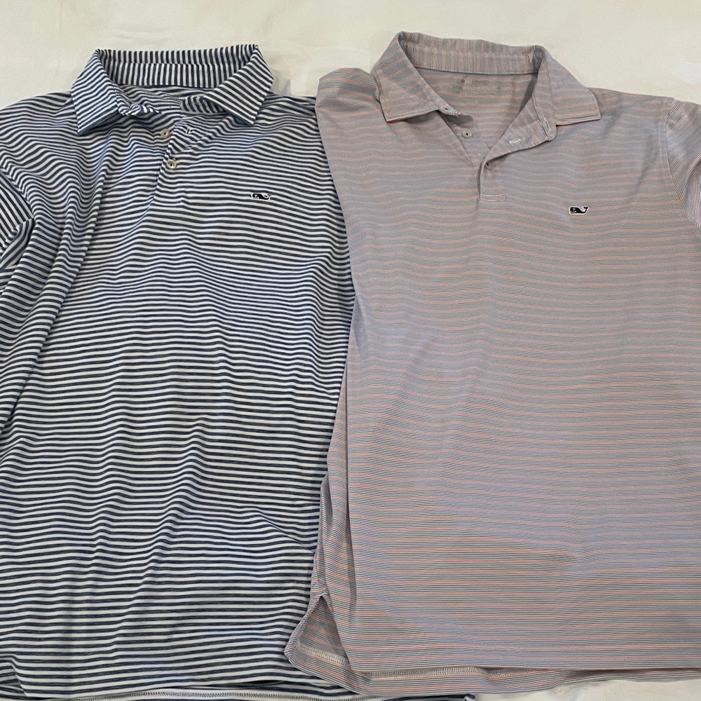 Vineyard Vines Polo Shirts - Navy and Light Pink Stripes
